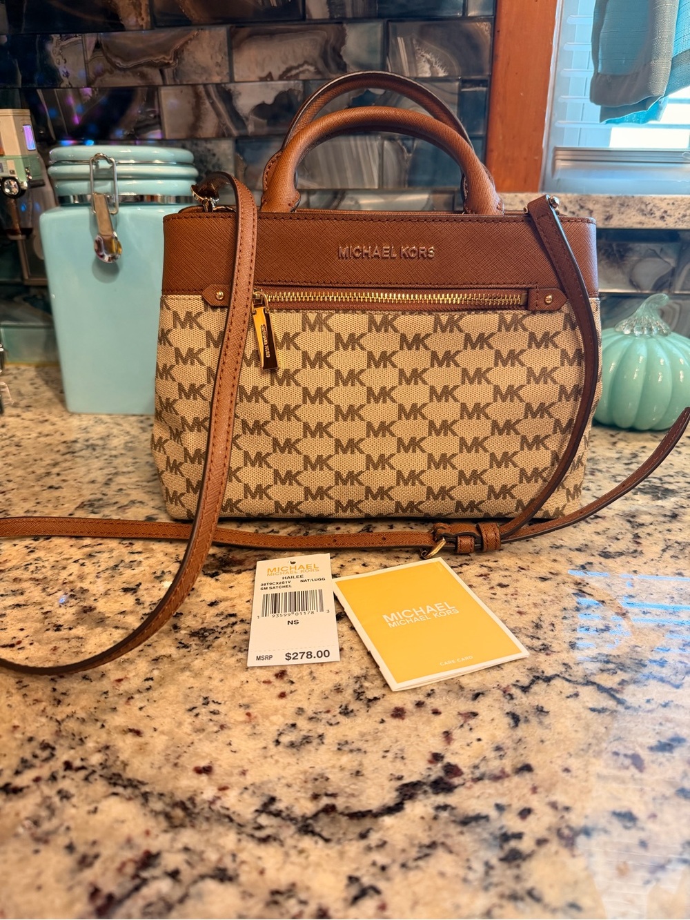 Michael Kors Brown Logo Satchel with Gold Hardware